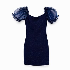 Elegant Navy Puff Sleeve Dress for Junior Size